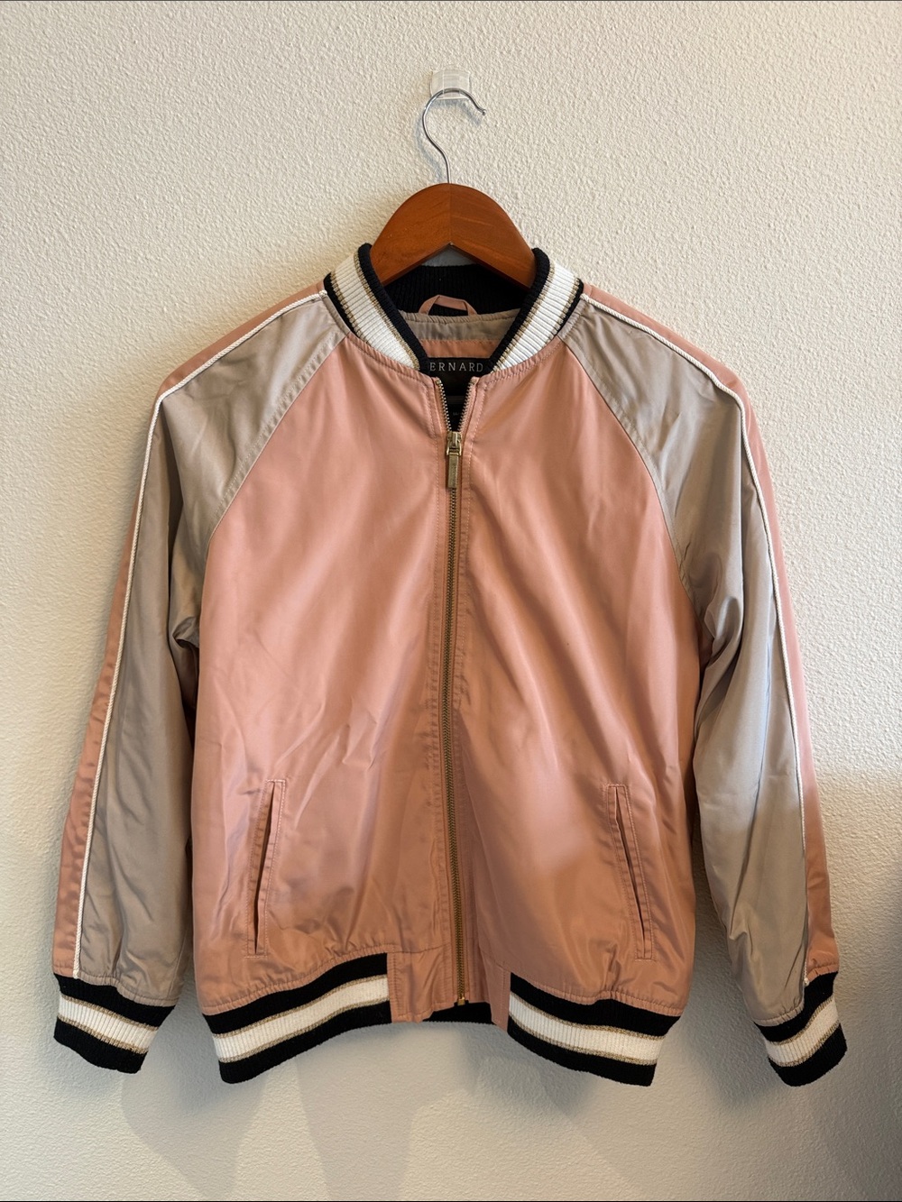 Bernardo Pink and Beige Varsity Bomber Jacket [Kids 14/16]